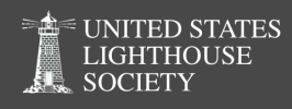 Logo with a lighthouse and text 'United States Lighthouse Society' on a dark background.